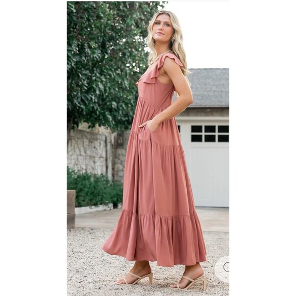 BALTIC BORN Ellie Ruffle Top Dress Medium Terracotta Mauve NEW Casual Pockets - Picture 3 of 12